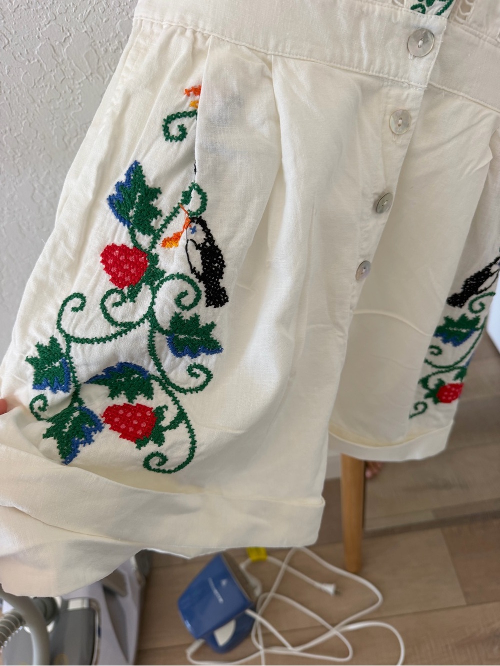 FARM Rio Cream Embroidered Strawberry Romper with Green & Red Accents - Picture 7 of 10